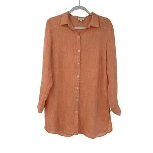 J. Jill Womens 100% Linen Button Up Shirt Size M Orange Tunic Long Sleeve Summer